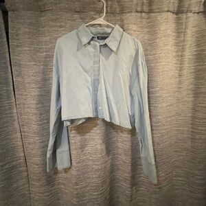Zara blue crop button up